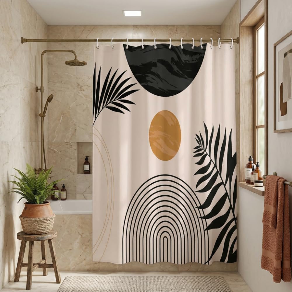 Rohxyzo Abstract Geometric Boho Shower Curtain 180 x 180 cm, Polyester Fabric Shower Curtains for Bathroom Wet Room