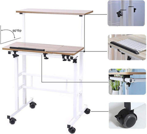 sogesfurniture Mobile Laptop Stand Desk Computer Workstation, Adjustable Notebook Cart Tray PC Table Sit-Stand Workstation with Keyboard Tray for