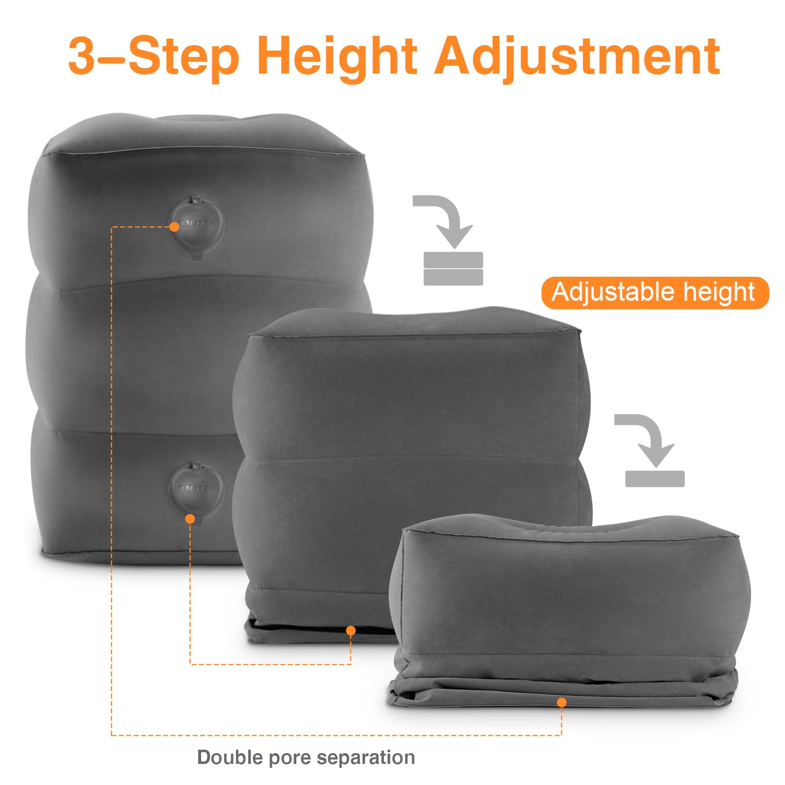Maliton Inflatable Airplane Foot Rest with Pump Bag (Darkgrey, 2Pcs)
