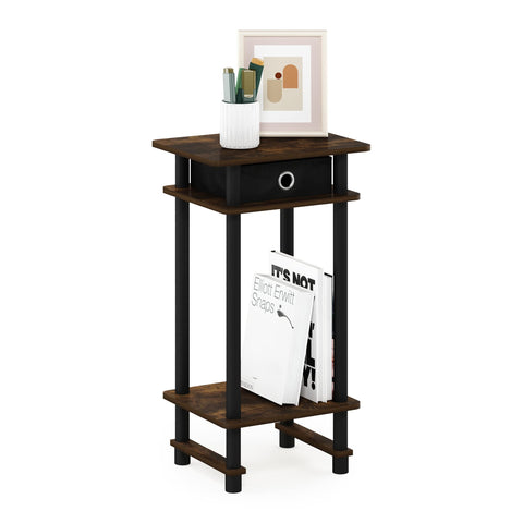 Furinno TURN-N-TUBE Side Table, 3-Tier End Table with Storage Bin, Open Shelf Night Stand, Bedside Table, Toolless Assembly, for Living Room, Bedroom