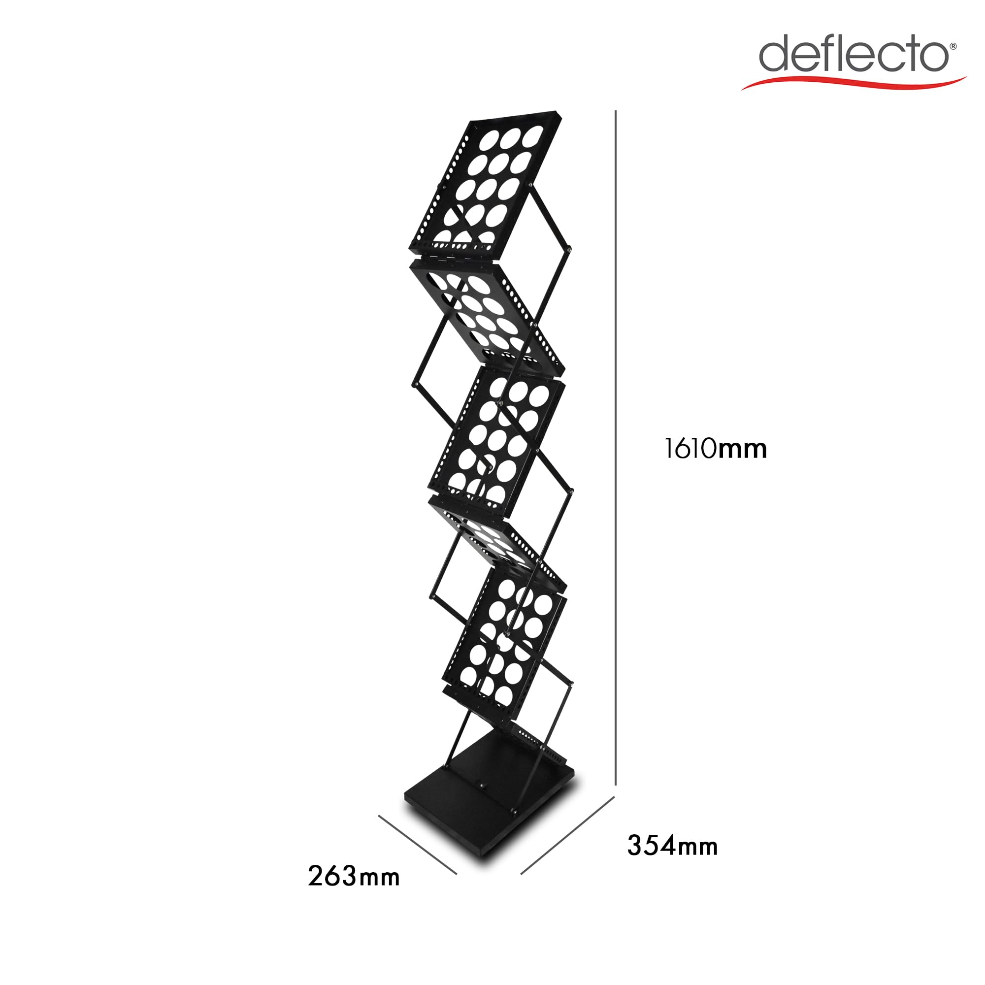 Deflecto A4 Folding Literature Display Stand Black, 6 Shelf, Carry Case
