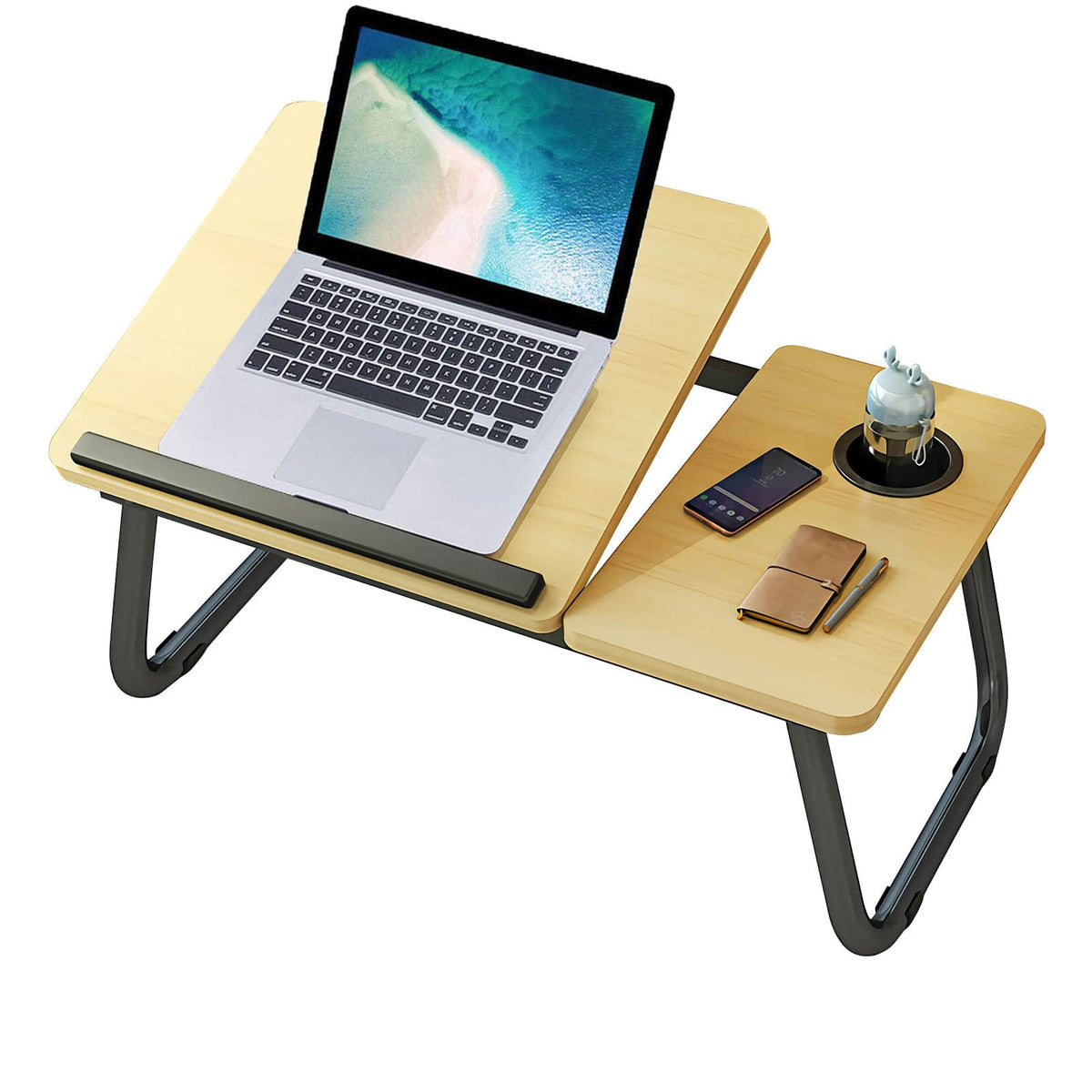 Laptop Desk, Laptop Bed Table with Foldable Legs & Cup Slot, Reading Holder Notebook Stand Breakfast Bed Tray Book Holder for Sofa, Bed, Terrace
