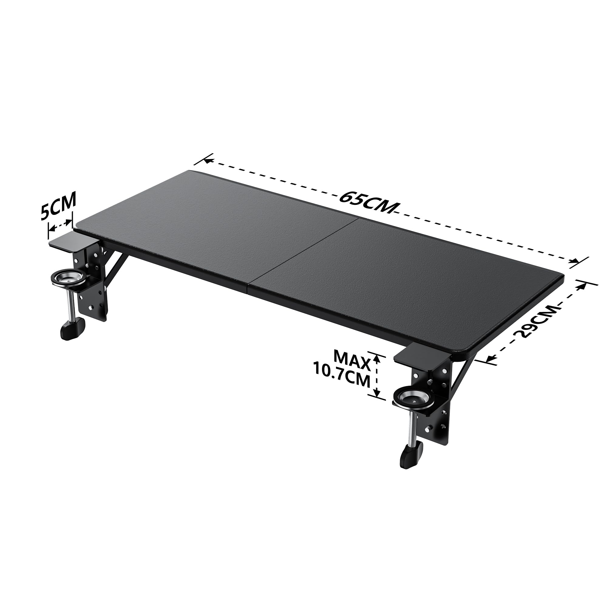 ETHU Ergonomics Desk Extender Tray, Large-Size Foldable Keyboard Tray Clamp On, Table Mount Desk Extender Shelf Armrest Support for Desk (Black)