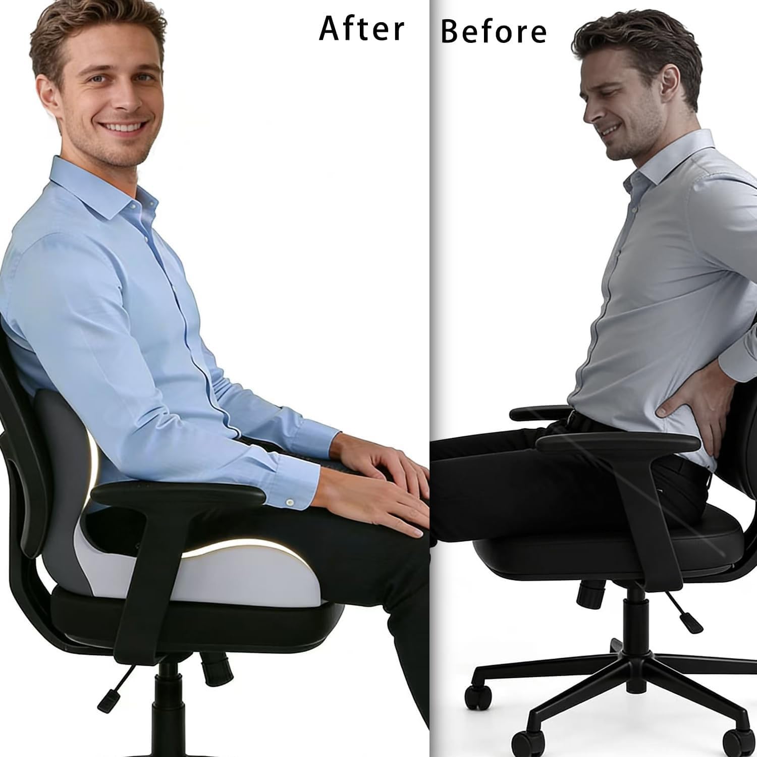 Senaire Seat Cushion & Lumbar Support Pillow, Memory Foam Car Seat Cushion for Tailbone Pain Relief, Coccyx Sciatica Pressure Relief