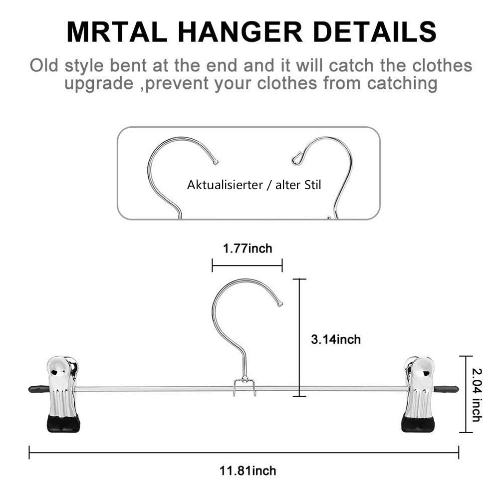 Trouser Hanger, 20Pack Pant Hangers Space Saving Skirt Hangers with Clips Adjustable Non-Slip Coat Suit Metal Hangers Heavy Duty Chrome Clothes