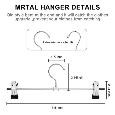 Trouser Hanger, 20Pack Pant Hangers Space Saving Skirt Hangers with Clips Adjustable Non-Slip Coat Suit Metal Hangers Heavy Duty Chrome Clothes