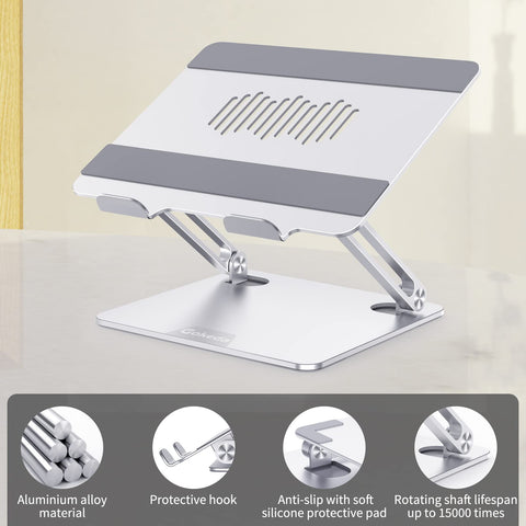GOKEDA Laptop Stand, Ergonomic Aluminium Alloy Computer Stand for desk, Multi-Angle Adjustable Laptop Riser with Heat-Vent Compatible for Macbook