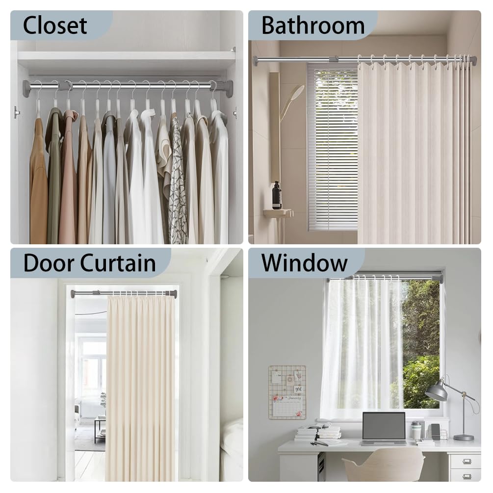 Hershii - Extendable Curtain Rod for Windows and Showers, Oval Head, Clothes Hanging Rod for Closets and Wardrobes, No Drilling, Tube Diameter