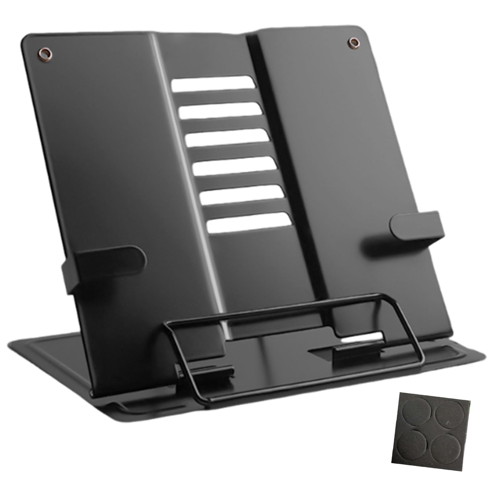 Senshuomy Adjustable Recipe Book Stand, Folding Cookbook Holder for Kitchen, School and Office Use, Reading Rest with Multiple Angles (Black)