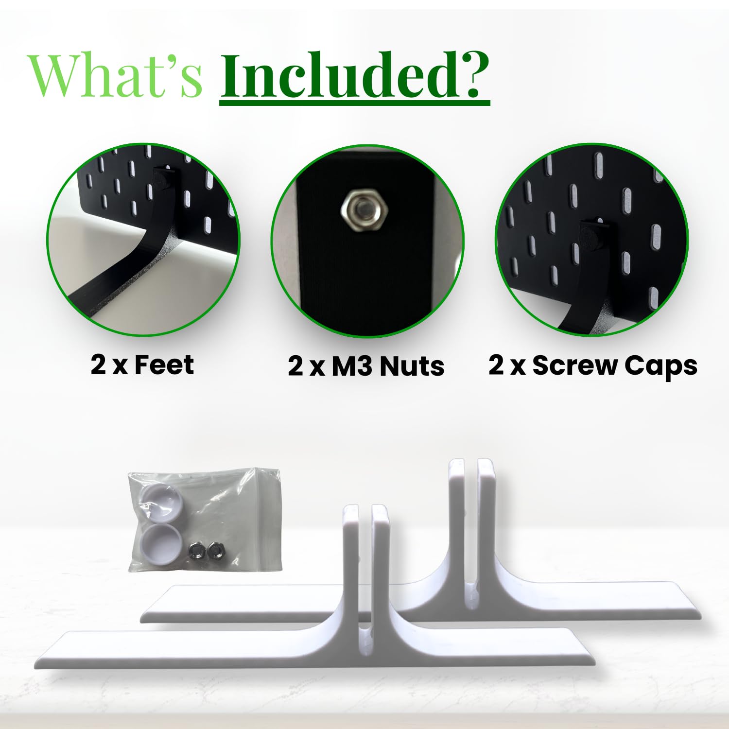shush Pegboard Support Feet Compatible with IKEA SKADIS – Free Standing Desk Base for Pegboard Display (Pair) (White)