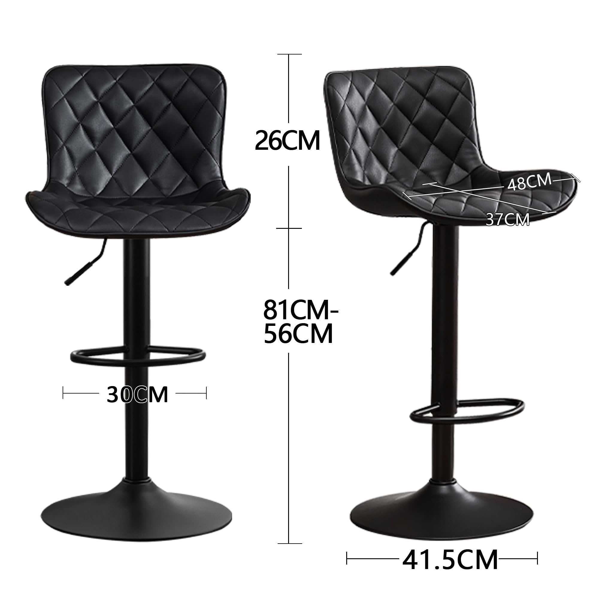 Kidol&Shellder Black Bar Stools Set of 2 Modern Kitchen Stools