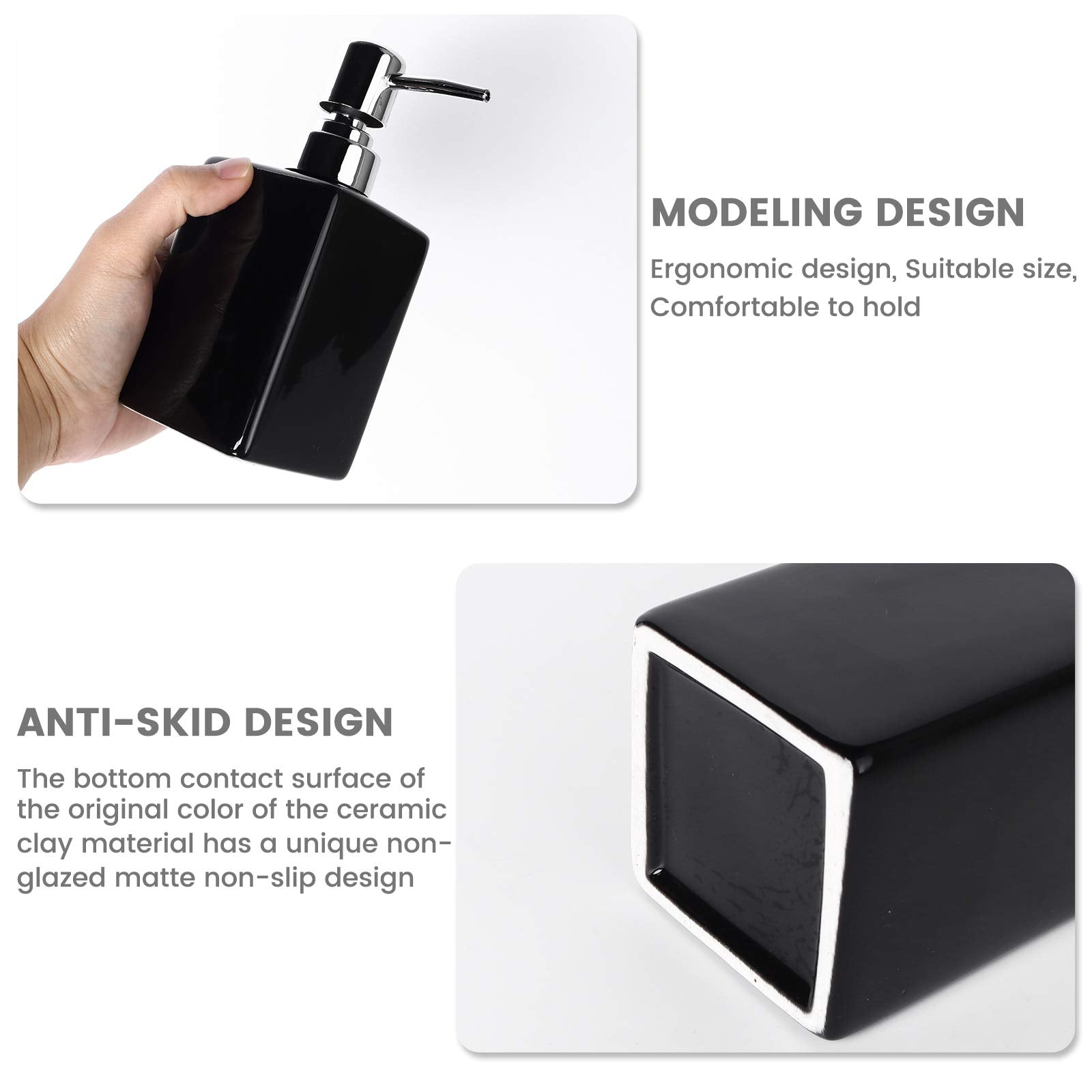 Ceramic Soap Dispenser - 320ml/11oz Square Design with Long Spout & Rustproof Pump, Refillable for Shampoo/Liquid Soap