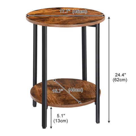 H JINHUI 2-Tier Round Side Table, Industrial End Table, Bedside Table, Sofa Table with Metal Frame, Coffee Table with Storage, for Living room