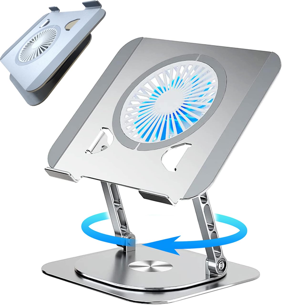 KEROLFFU Laptop Stand Fan with 360 Rotating Swivel Base, 10inch Riser Height Adjustable for Typing/Viewing/Presentation,Metal Ergonomic Strong