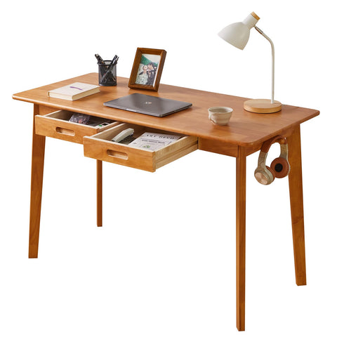 Aibiju Wooden Computer Desk with Drawer and Hanging Rod, Modern Minimalist Style PC Laptop Computer Workbench with Solid Wood