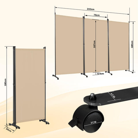 Angel Living 3 Panels Folding Room Divider, Privacy Screen Composed of Polyester Fabric and Sturdy Iron Frame