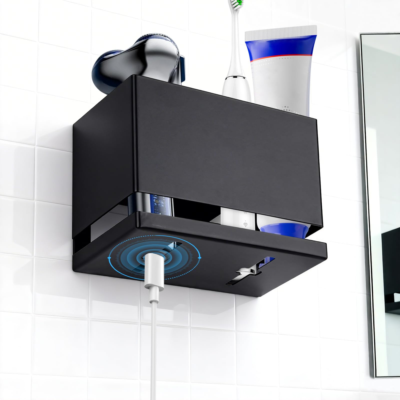 Doygim 2-Slots Electric Toothbrush Holder Wall Mounted & Countertop, Black