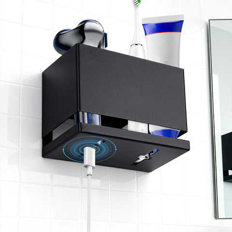 Doygim 2-Slots Electric Toothbrush Holder Wall Mounted & Countertop, Black