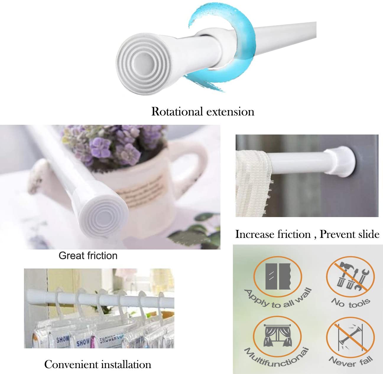 2 Pack Small Tension Rods 26 in to 39 Curtain Rods Window Rods in Extendable Width Spring Cupboard Bars for Kitchen Utensils, Closet, and Cabinet