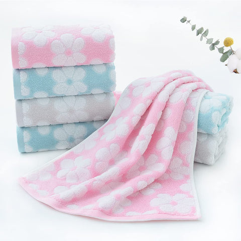 Pidada Hand Towels Set of 4 Floral Pattern 100% Cotton Soft Absorbent Decorative Towel for Bathroom (Light Grey)