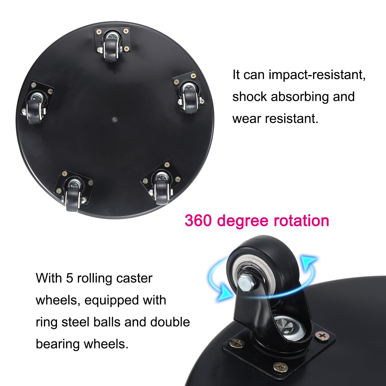 PATIKIL Low Rolling Stool Chair - PU Leather Universal Wheel Seat for Home Office Fitness - Round Roller Stool (Black)