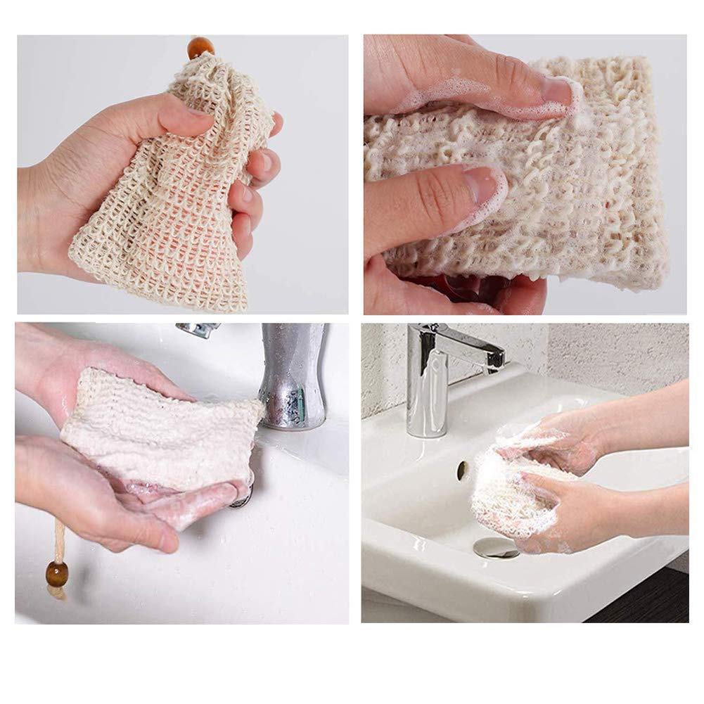 Desenda 2 PCS Natural Safe and Durable Sisal Fiber Soap Bags, Soap Holders Shampoo Bars Saver Pouches for Foaming and Drying Soap Shower Bath