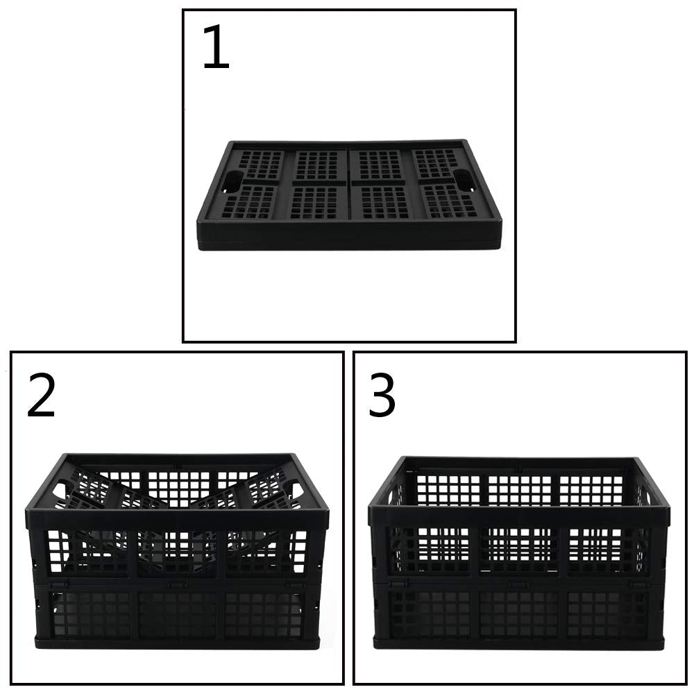 Yarebest Foldable Plastic Crates, Set of 3 Foldable Crate for Storage, Black