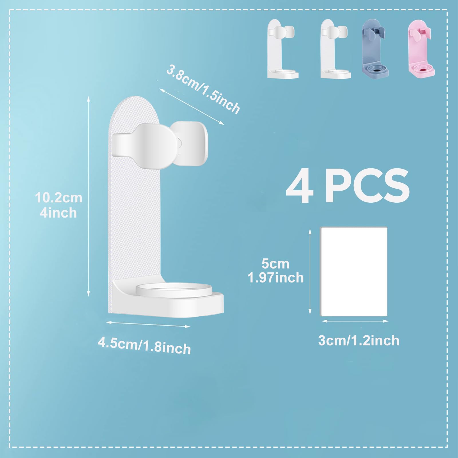 DOETYD 4 Packs Toothbrush Holder Electric Toothbrush Holder Wall Mounted Toothbrush Storage with Adhesive Plastic Electric Toothbrush Stand for