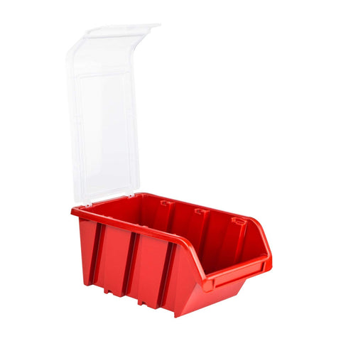 10 x Stacking Boxes with Lid, Workshop, Stacking Box, Sorting Box, 100 x 155 x 70 cm, Red, Stackable Plastic Storage Boxes