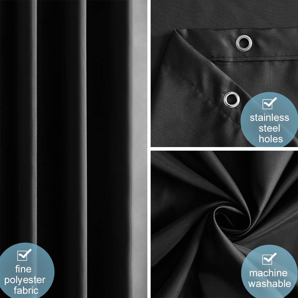 Furlinic Black Shower Curtain Weighted Hem for Bathroom Wet Room 85×180cm