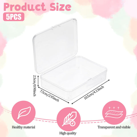 Jeffdad 5 Pcs Mini Plastic Storage Containers Box with Lid, 4x3x1 Inches Clear Rectangle Box for Collecting Small Items, Beads, Game Pieces