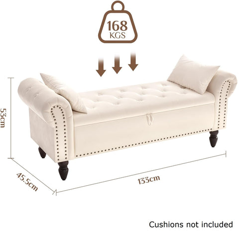 Clevich Ottoman Storage Bench, Velvet End of Bed Storage Box with Lid, Sturdy Wood Legs Footrest, 168KG Load Capacity