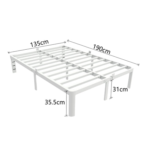 KVLKBV Double Bed Frame 135 x 190 cm, White Bed Frame with Metal Anti-slip Gasket and Large Storage Space Under Bed - Suitable for Bedroom