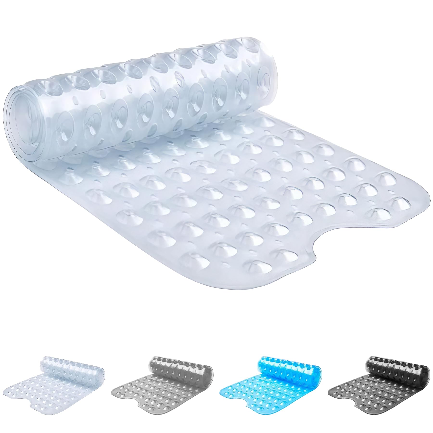 ADOV Bath Mat Non Slip, 70x38 cm Extra Long Shower Mat Anti Mould, Bathroom Bathtub Mats for Tub, Strong Suction Cups and Drain Holes