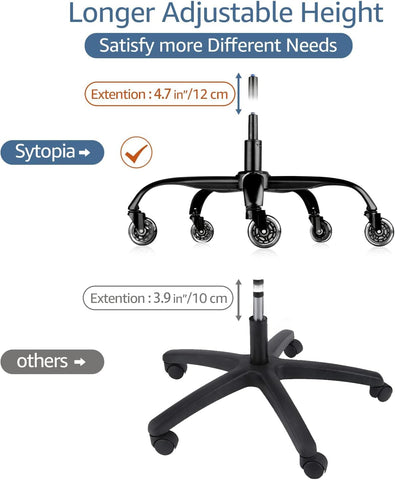 Sytopia Office Chair Base Replacement Bundle, Heavy Duty 352Lbs, Reinforced for Swivel Gaming Chair, Includes 5 Casters and 1 Gas Cylinder