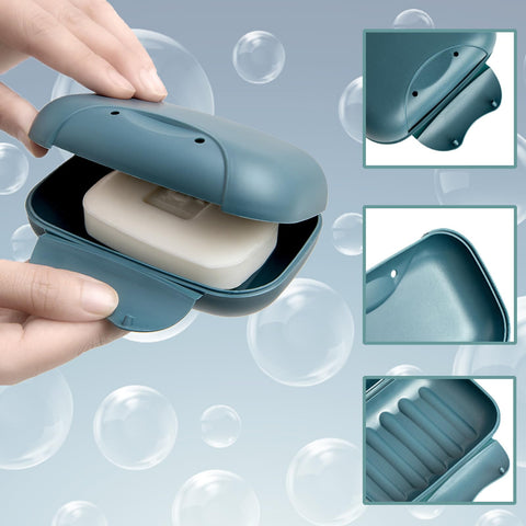 3-in-1 Soap Case - Waterproof & Leakproof Soap Bar Holder with Lid - Portable for Shower & Travel (Black, White, Navy Blue)