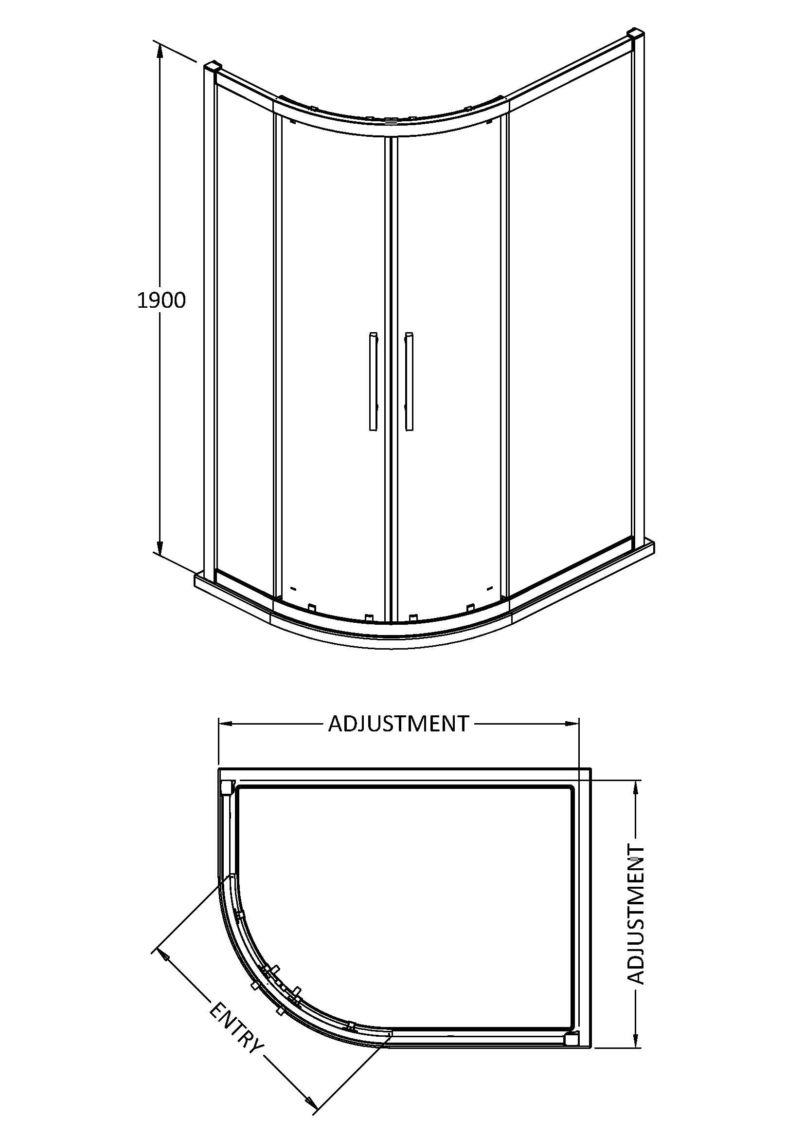 Hudson Reed M1290QH4 Apex Modern Bathroom EasyFit Offset Quadrant Shower Enclosure with 8mm Toughened Safety Glass and Round Handles, 1200mm x 900mm