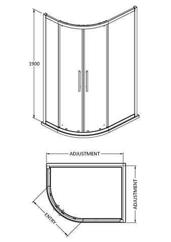 Hudson Reed M1290QH4 Apex Modern Bathroom EasyFit Offset Quadrant Shower Enclosure with 8mm Toughened Safety Glass and Round Handles, 1200mm x 900mm