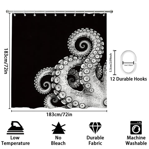 TNKBREEZE Octopus Tentacle Shower Curtain for Bath Black White Animal Waterproof Shower Curtain Set with 12 Hooks Durable Bathroom Curtains for