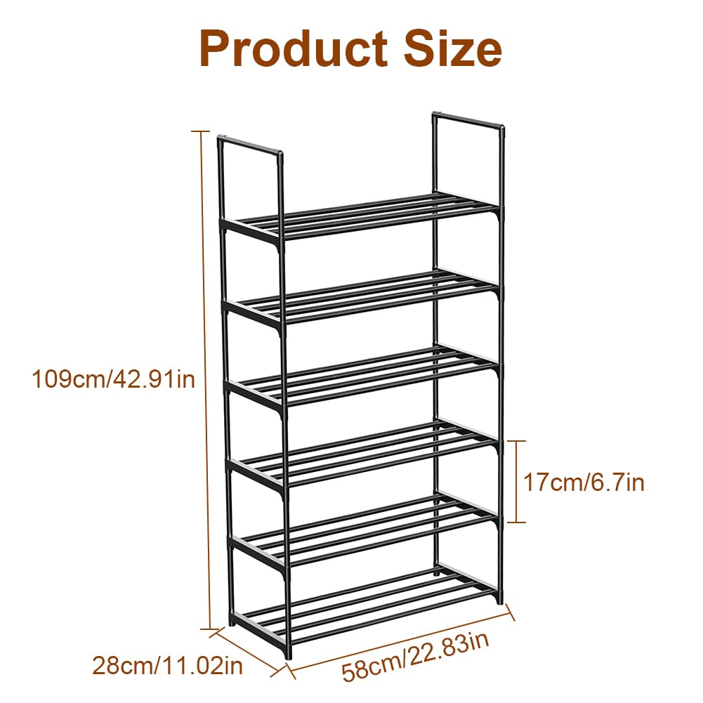 NIAWECAN 6 Tier Shoe Rack, Metal Shoe Organiser, Slim Shoe Racks Storage