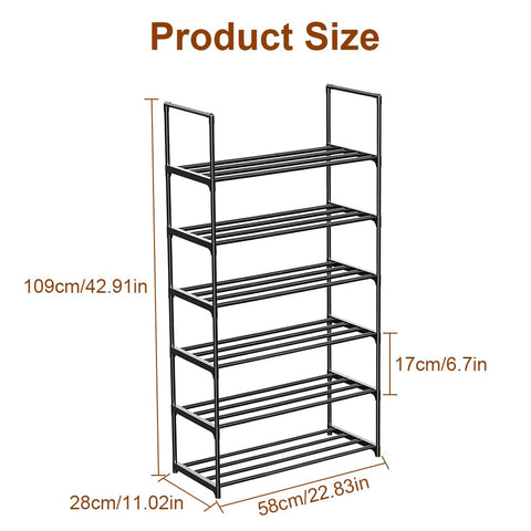 NIAWECAN 6 Tier Shoe Rack, Metal Shoe Organiser, Slim Shoe Racks Storage