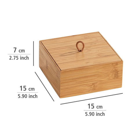 WENKO Terra Bamboo Organiser Box with 3 Compartments - Storage Box, Bathroom Basket, Bamboo, brown, Bambus Kosmetiktuch-Box