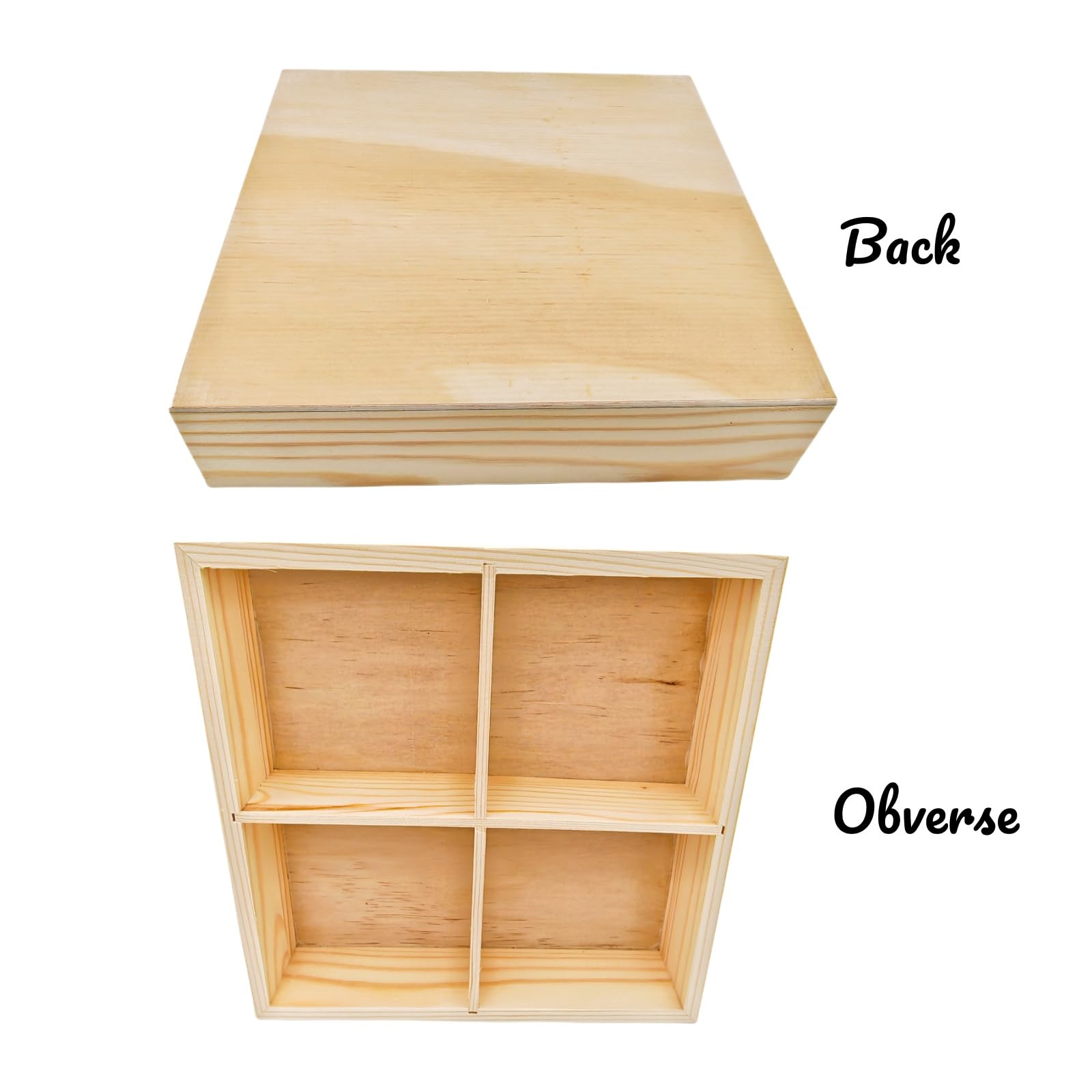 Anktily Unfinished Square Wooden Storage Divider Box, 4 Compartments Showcase Display Box, Socks Organizer, Underwear Storage Case