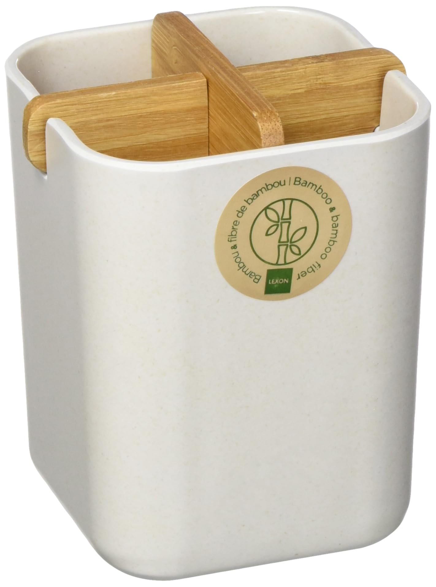 Lexon LH39W8 Bamboo Toothbrush Holder, White, 8.5 x 8.5 x 10.5 cm