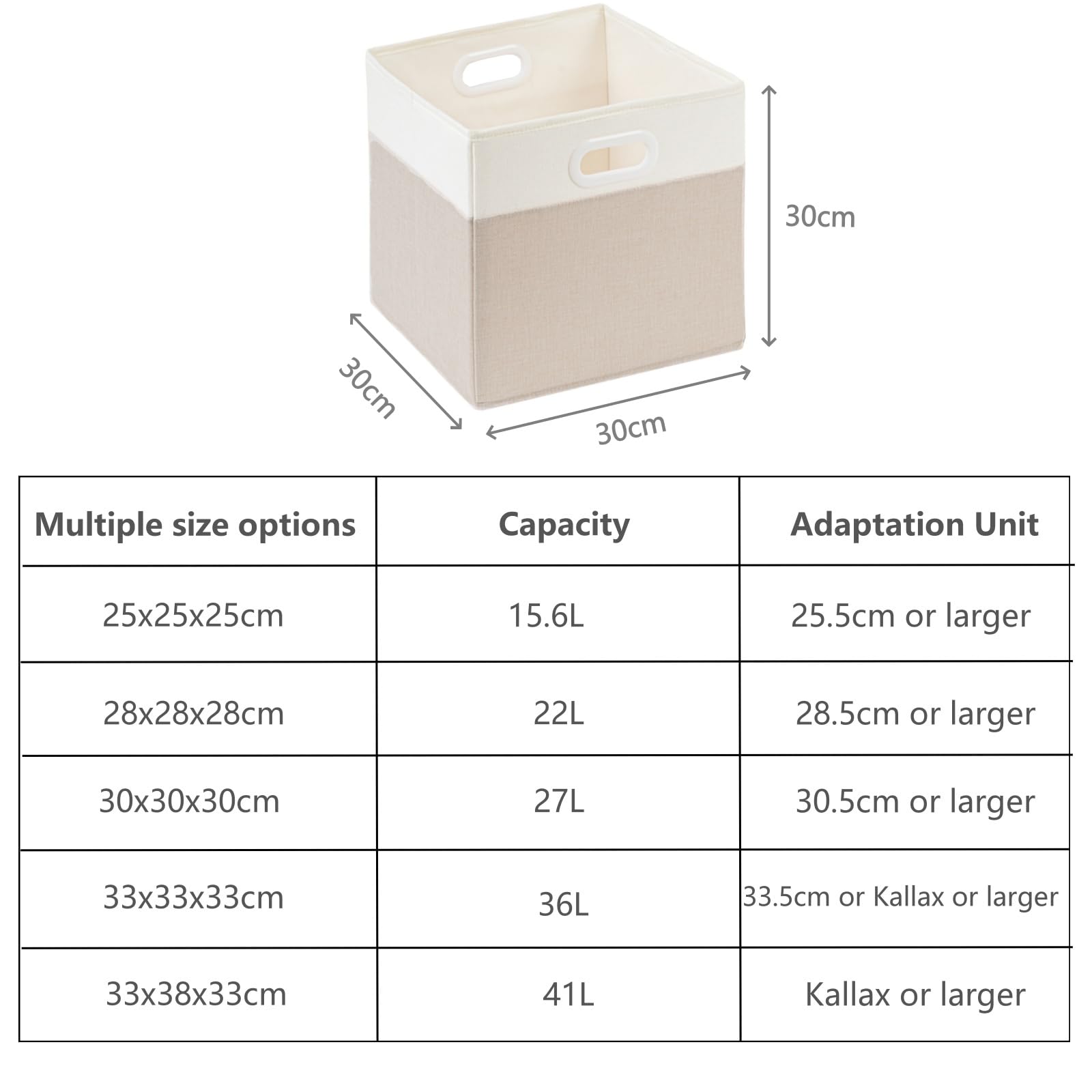 SOCOHOME Fabric Cube Storage Boxes,30x30x30cm Foldable Storage Baskets for Shelf Nursery Closet(Light beige/White, Set of 4)