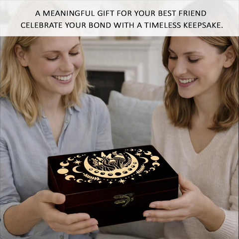 arricraft 1 Pc Wooden Memorial Storage Box, Moon Eclipse Mushroom Carving Pattern Rectangle Pine Tarot Box for Festival Gift Anniversary Jewelry