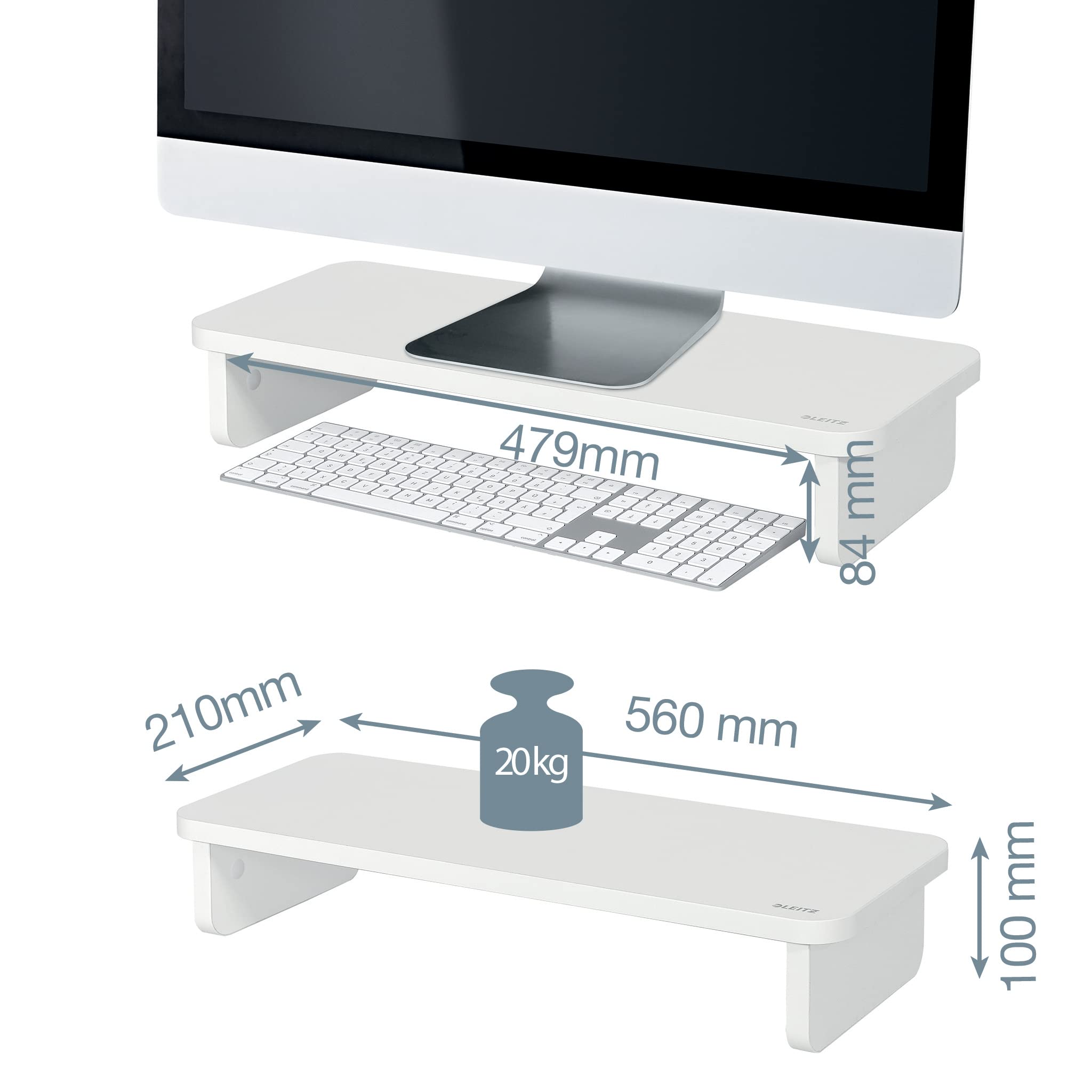 Leitz Monitor Stand Suitable For Desktop & Laptop, Ergonomically Designed Tabletop Riser, 24 Inch Monitor Screens Up To 20kg