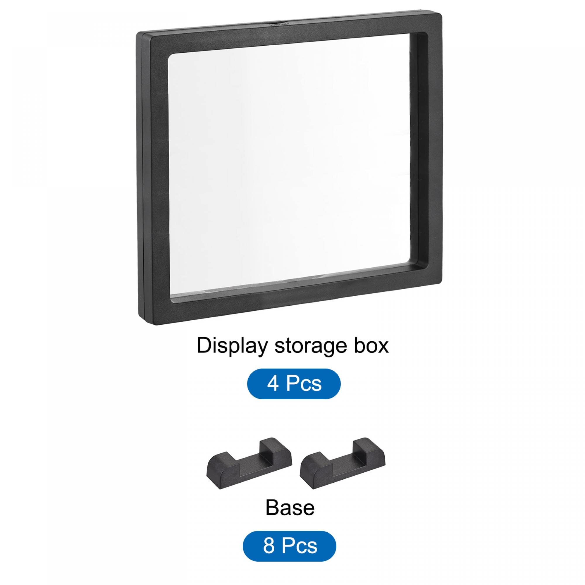 sourcing map Floating Thin Film Display Box, ABS Frame Case with Base 14cm x 14cm x 2cm Black Pack of 4