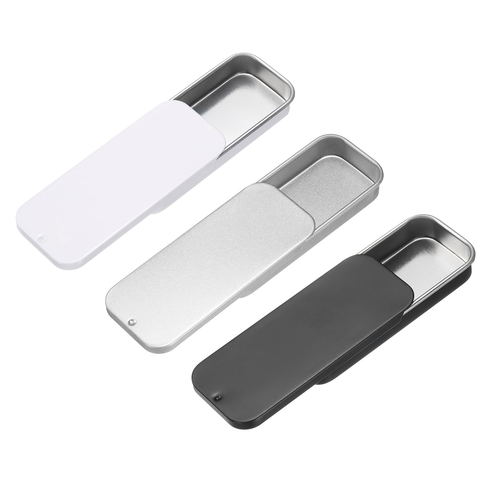 sourcing map 3Pcs Slide Top Tin Containers, Metal Empty Tins Box with Sliding Lids, 3.1"x1.3"x0.4" Rectangular Storage Organizers for Lip Balm