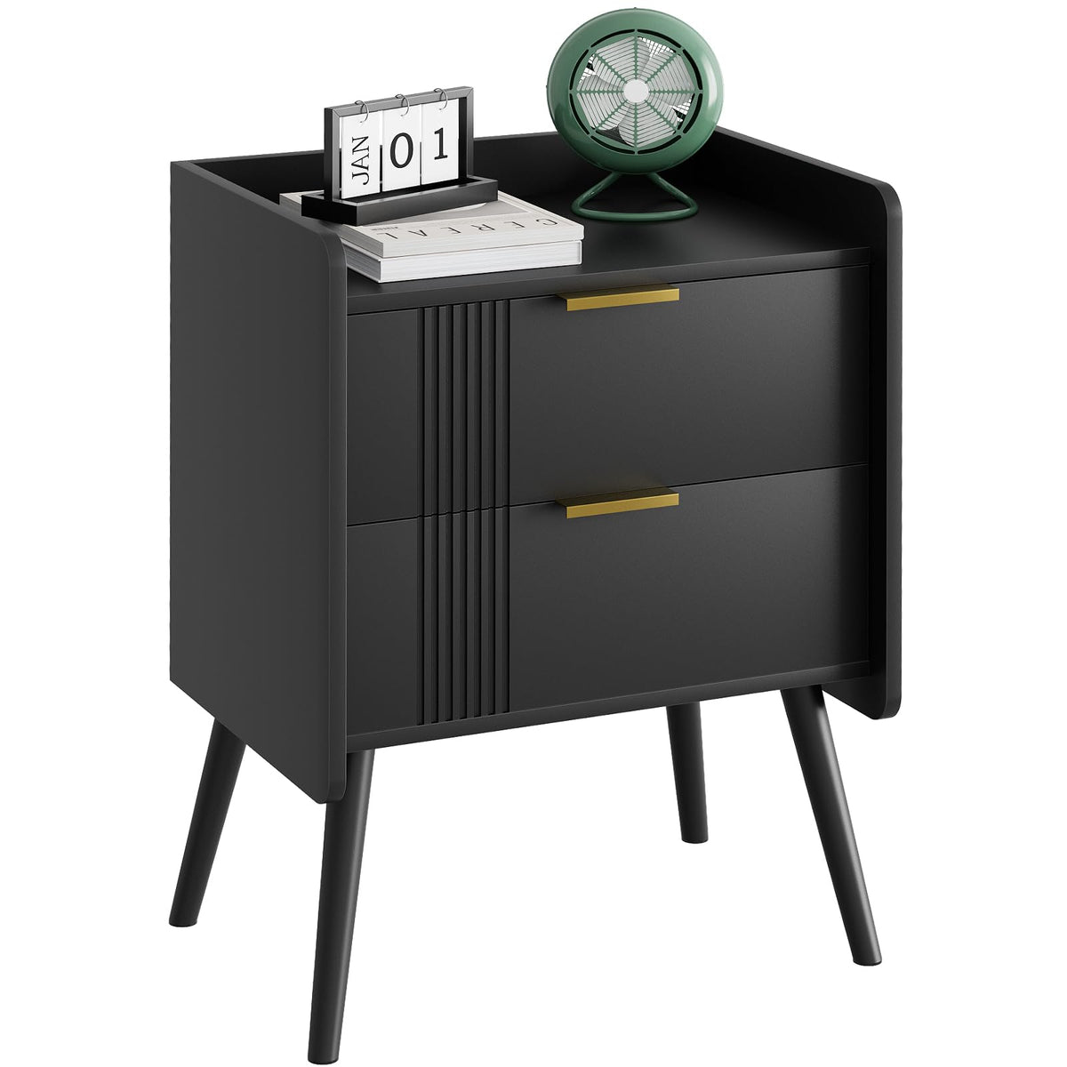 Garden 4 you Bedside Table, Nightstand, Bed Side Table with Wood Decorated Drawers, Modern Bedside Cabinet, Bedroom End Table with Storage